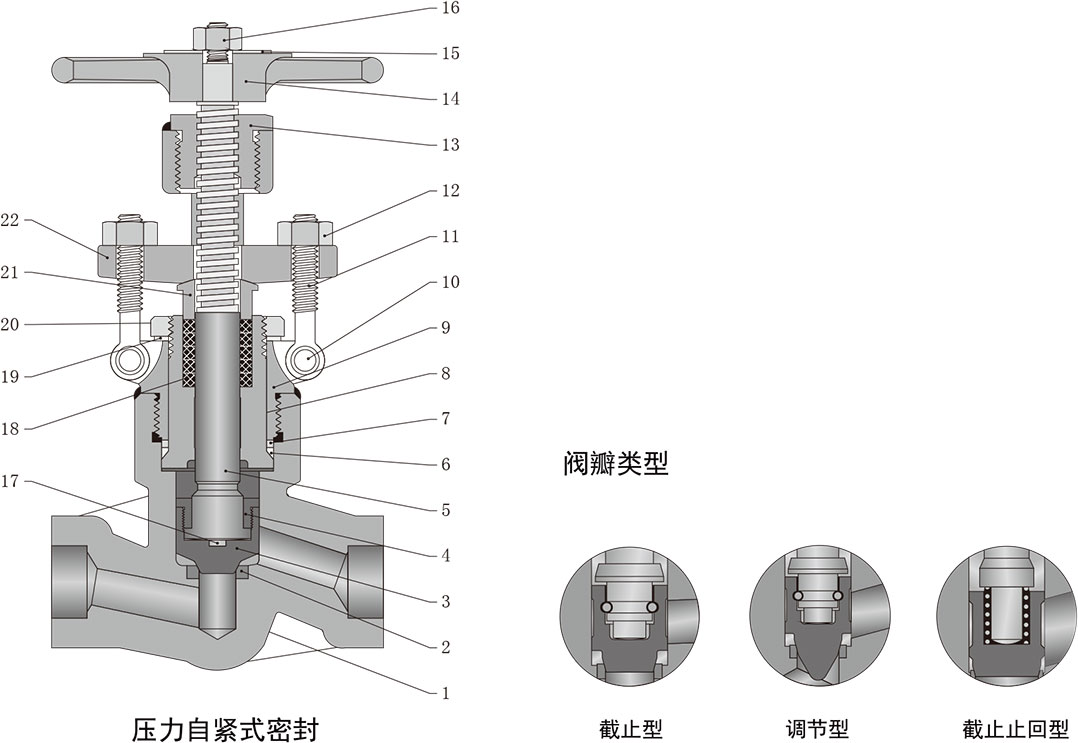 锻造直通型截止阀结构材料三