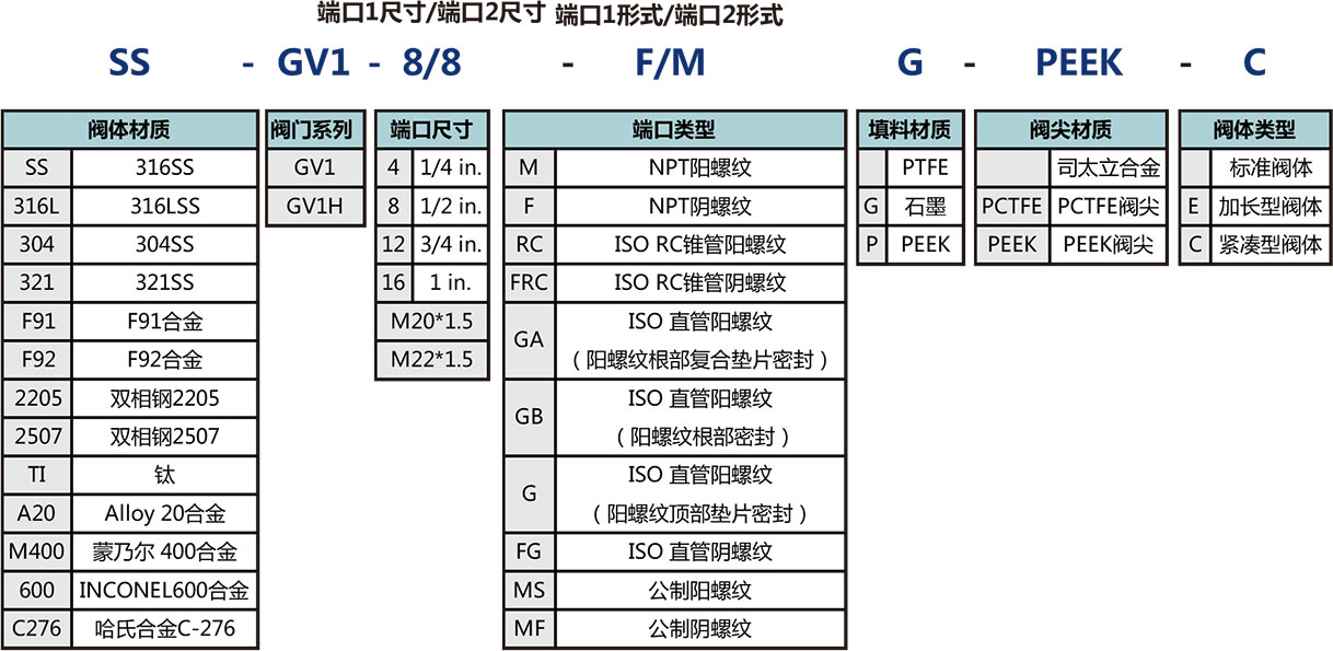 GV1系列压力表阀选型说明